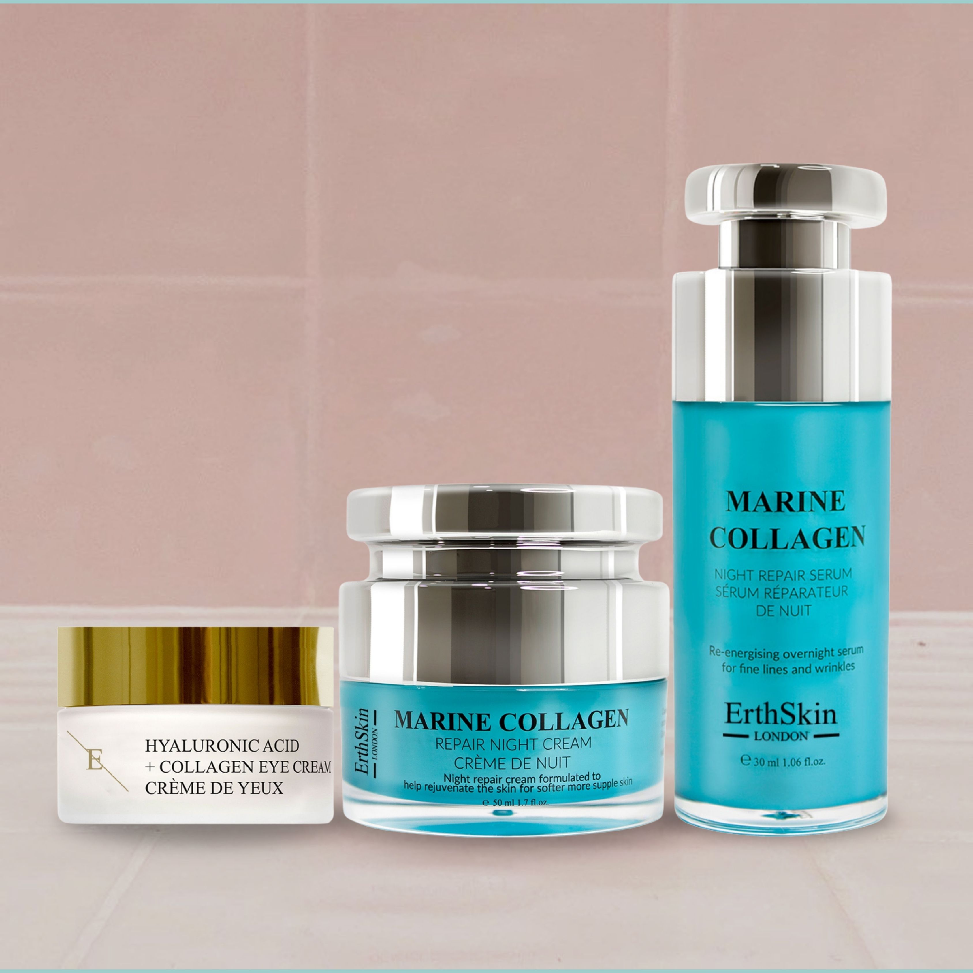 ErthSkin London Marine Nachtcreme + Hyaluron Augencreme + Marine Collagen Night Repair Serum set