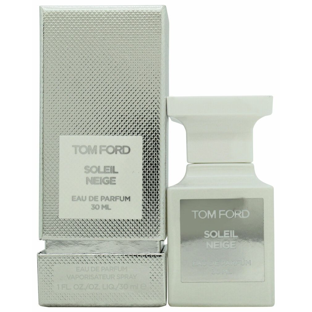 Flakon und Verpackung. Aufschrift: TOM FORD, SOLEIL NEIGE, Eau de Parfum, 30 ml.