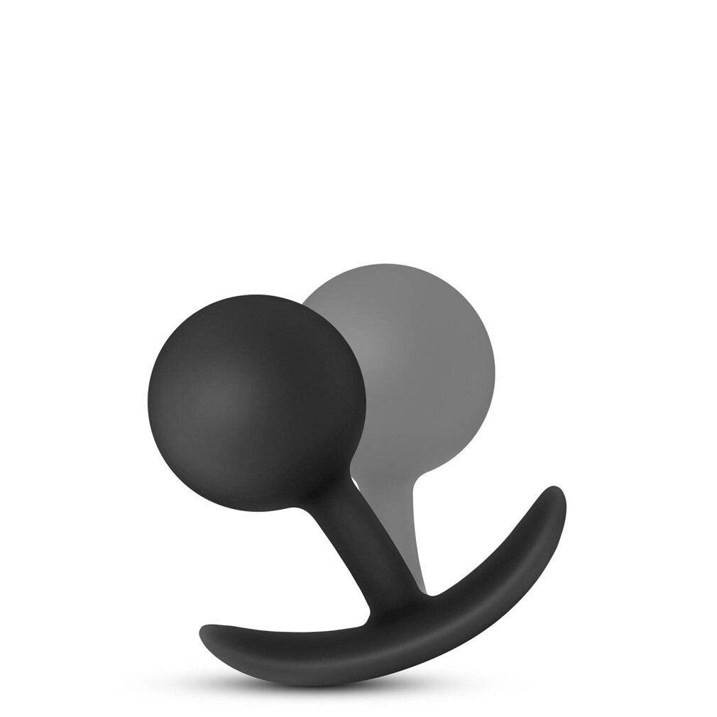 Schwarzer Analplug mit runder Spitze und gebogener Basis. Graue Schattenabbildung.