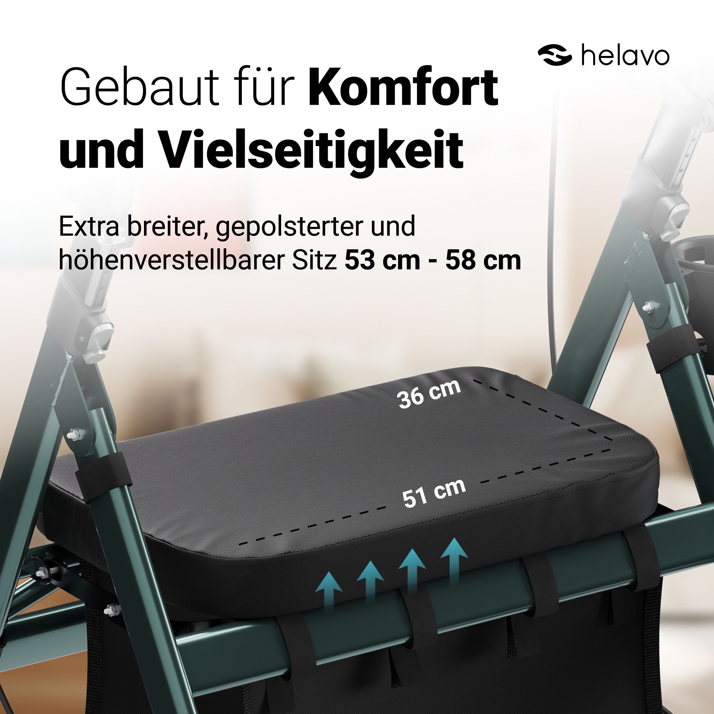 Helavo XXL Schwerlast Arthritis Rollator breit Stand Up Gehhilfe mit Armlehnen bis 226kg