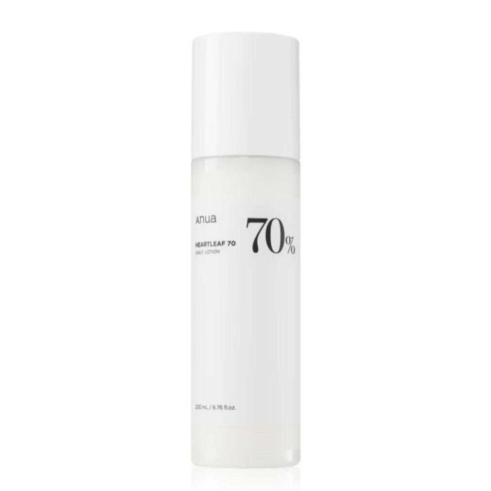 Weiße Flasche ANUA Heartleaf 70 Daily Lotion mit schwarzem Aufdruck und 200ml Angabe.