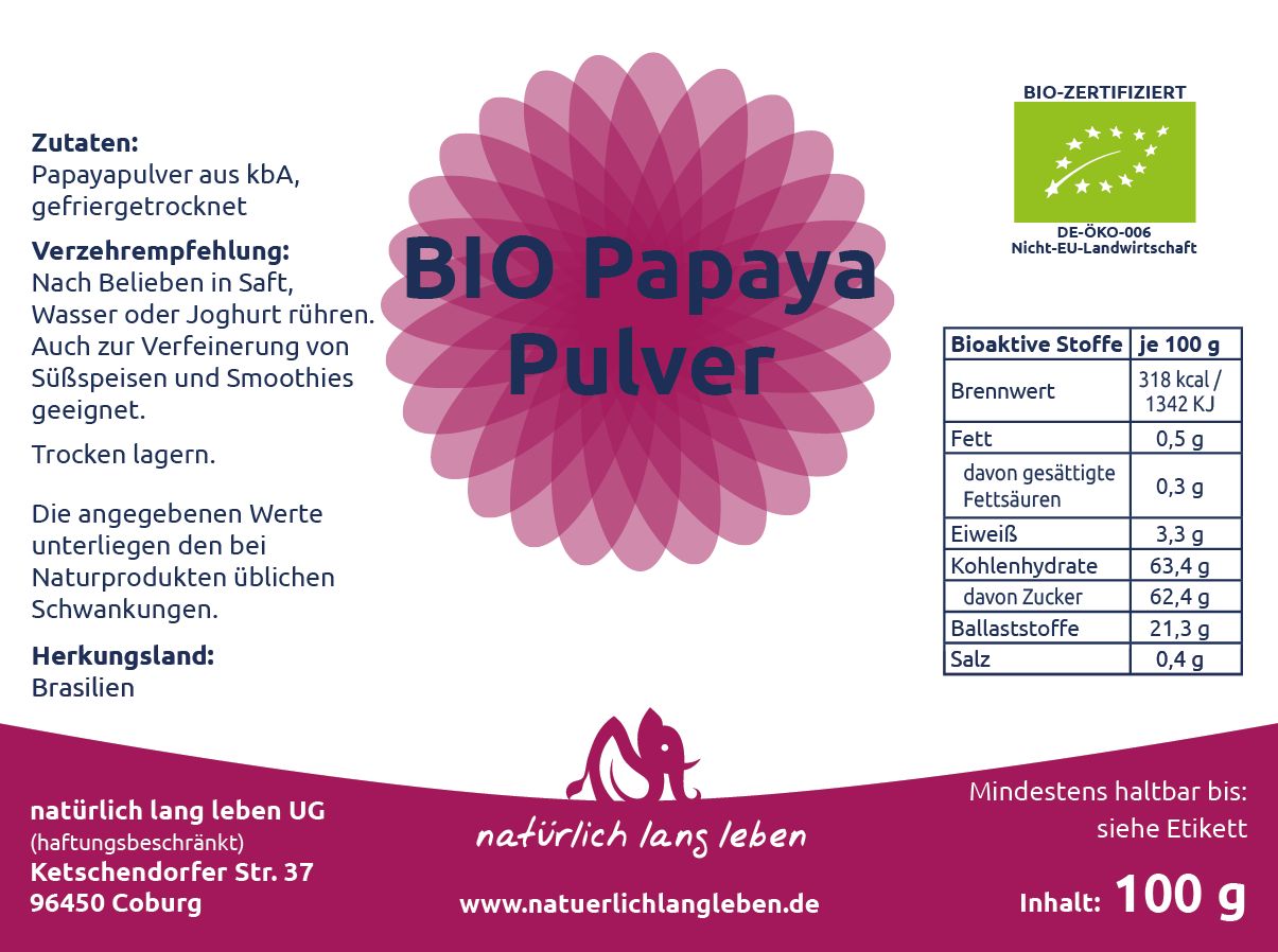 natürlich lang leben BIO Papaya Pulver