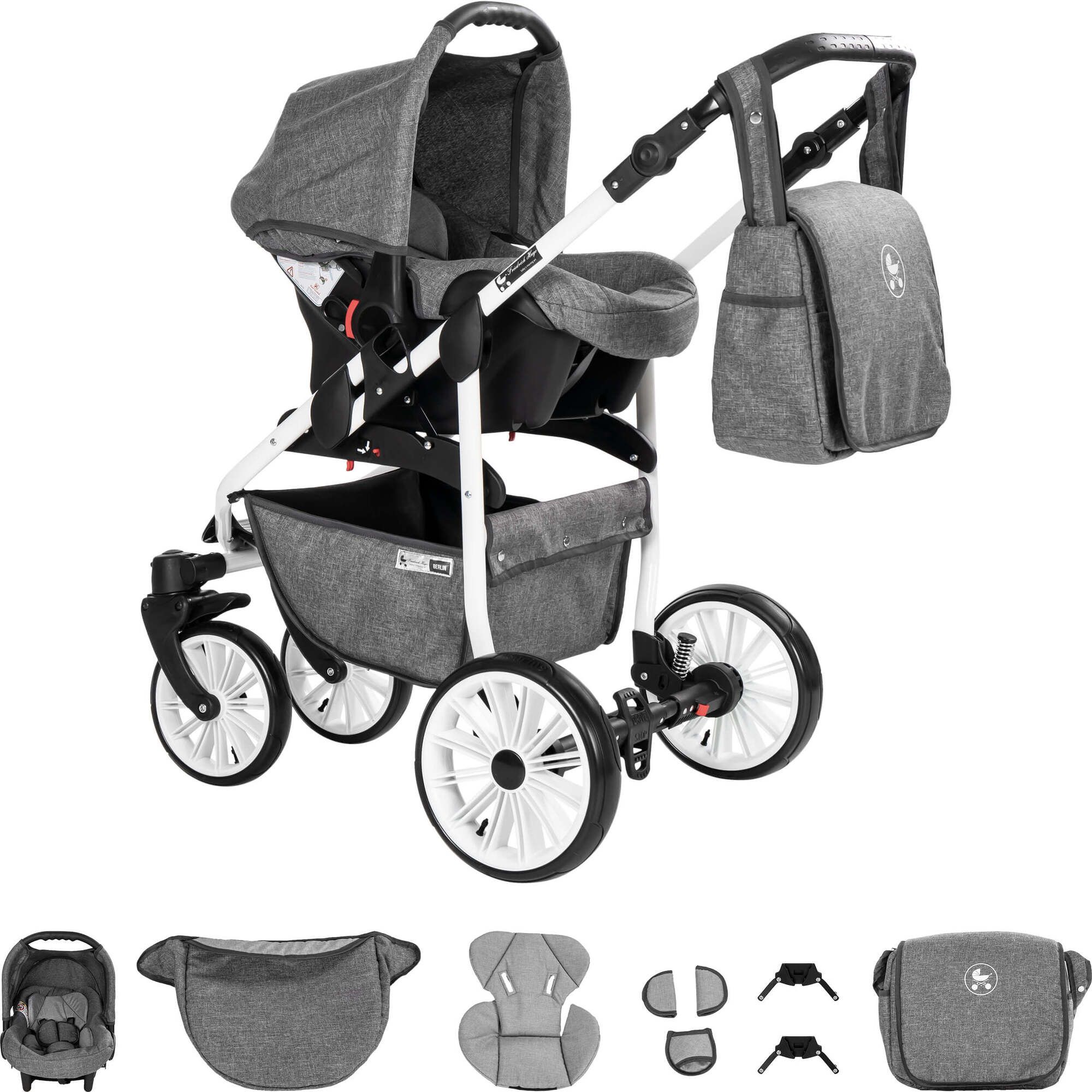 Friedrich Hugo Berlin 4 in 1 Kinderwagen & ISOFIX Luftreifen, Grey and  Light Grey Day 1 St - Shop Apotheke
