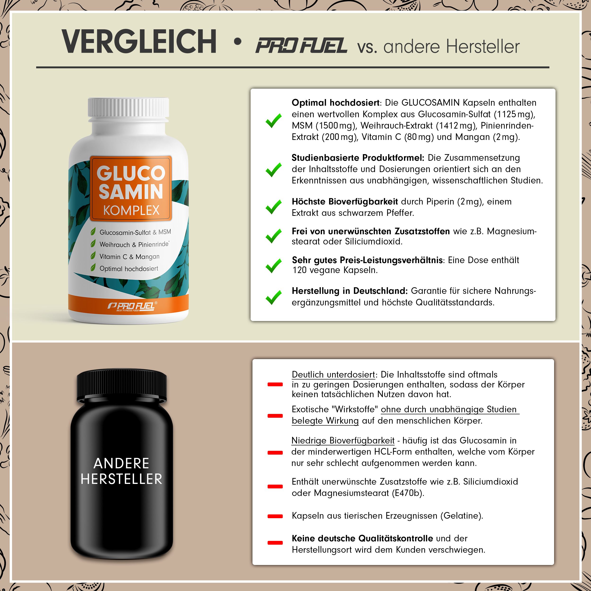 ProFuel - GLUCOSAMIN Komplex mit MSM, Weihrauch, Pinienrinde, Vitamin C & Mangan