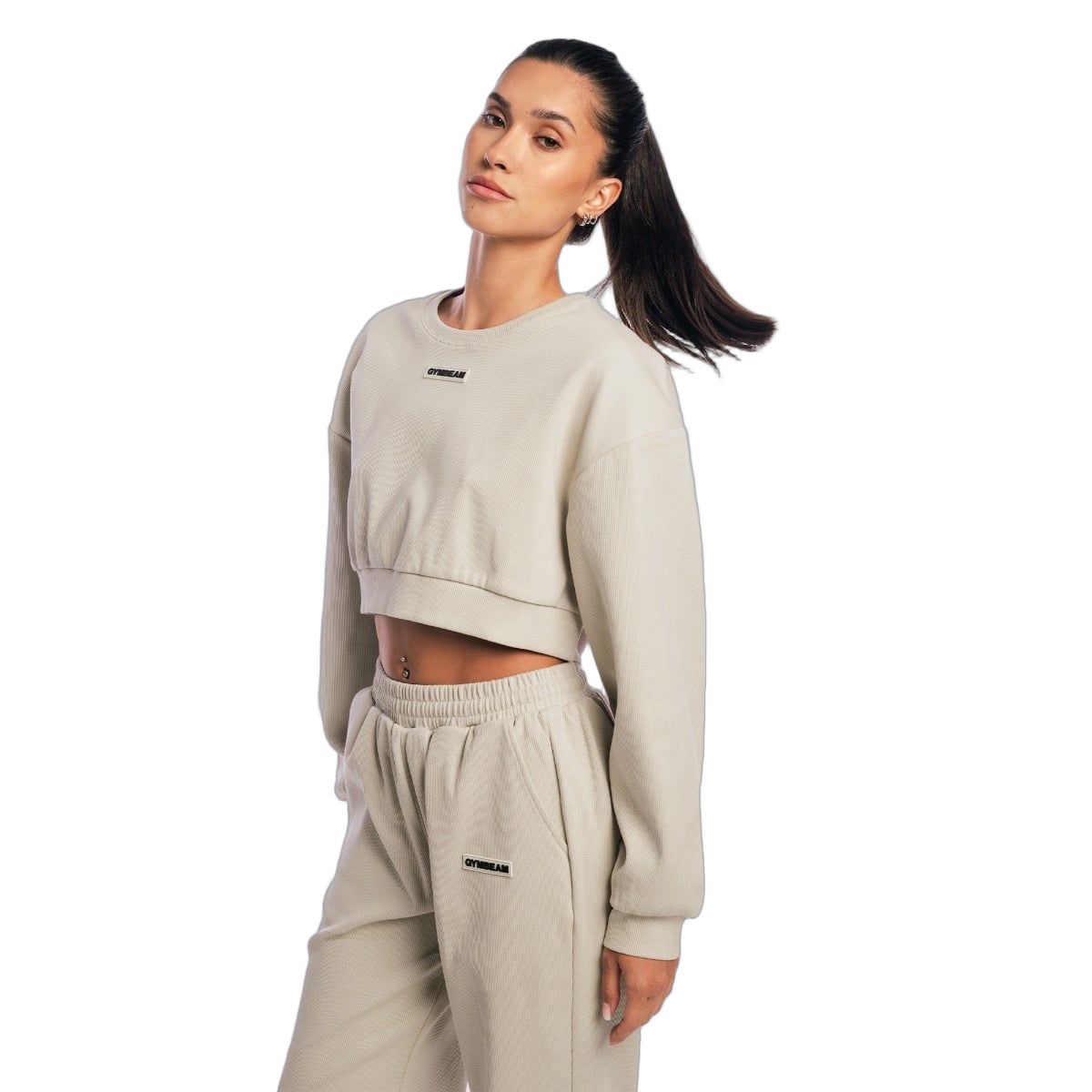GymBeam Sweatshirt Damen Cropped Oversized ohne Kapuze Aura Grey
