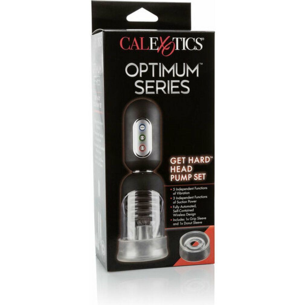 Verpackung der Calexotics Optimum Series. Enthält eine Vakuumpumpe mit Vibrationsfunktion. Schwarzes Design.
