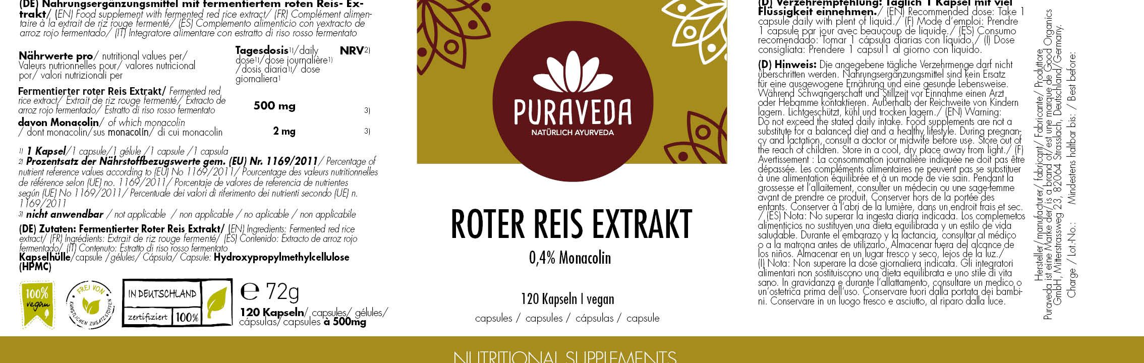 Puraveda Fermentierter Roter Reis Extrakt Kapseln