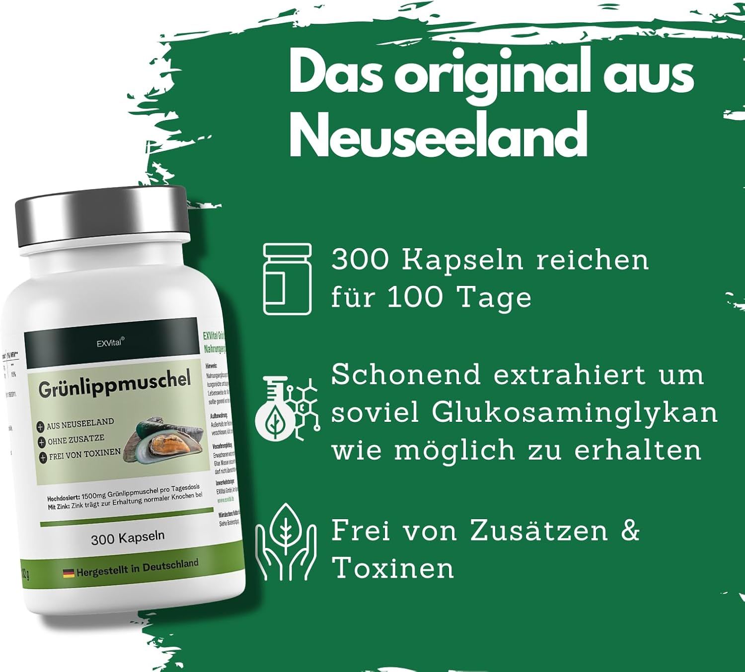 EXVital Grünlippmuschel Kapseln: Reich an Omega-3-Fettsäuren und Glykosaminoglykanen.