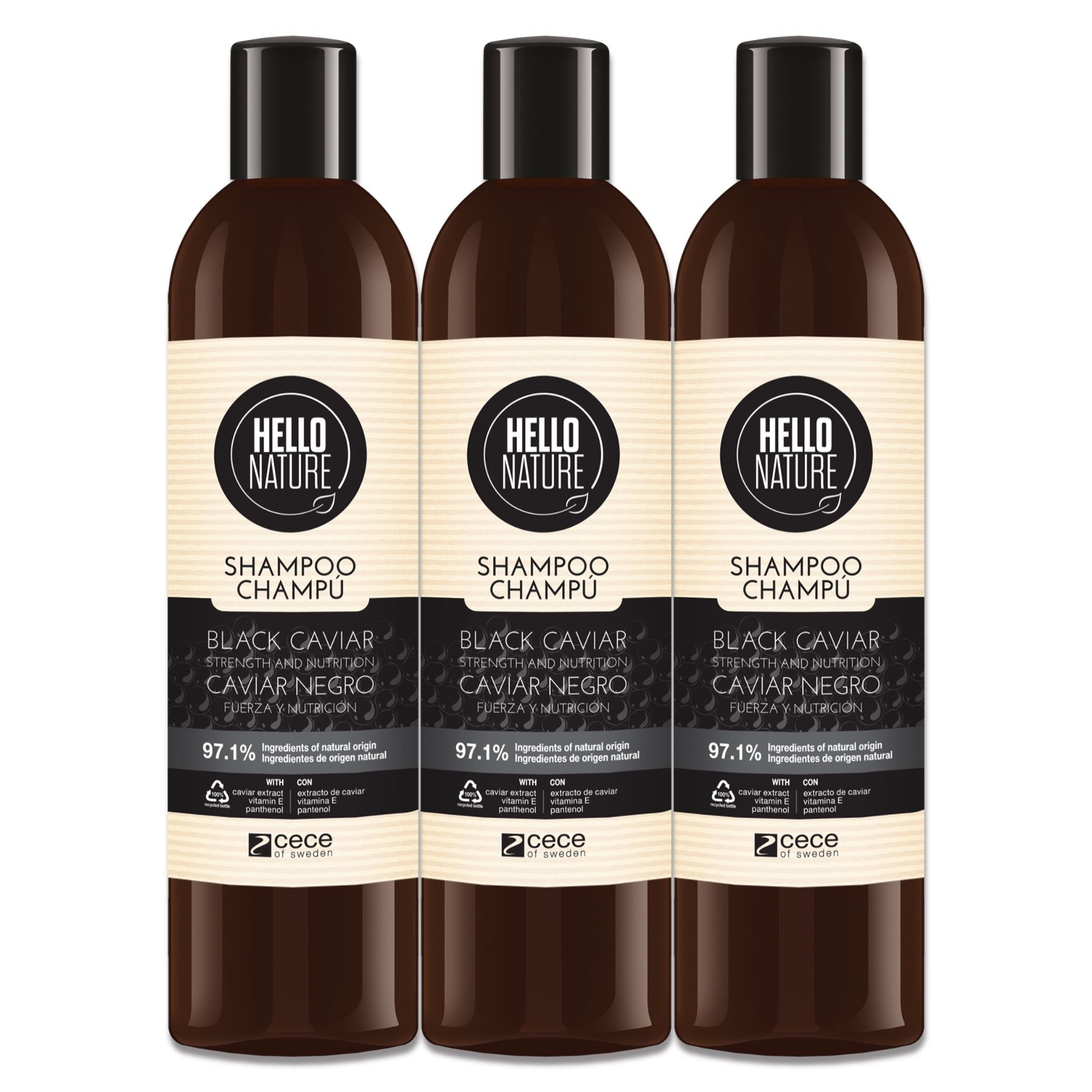 Hello Nature Haarshampoo mit Black Caviar Pflege für geschwächtes Haar 3x300 ml Shampoo