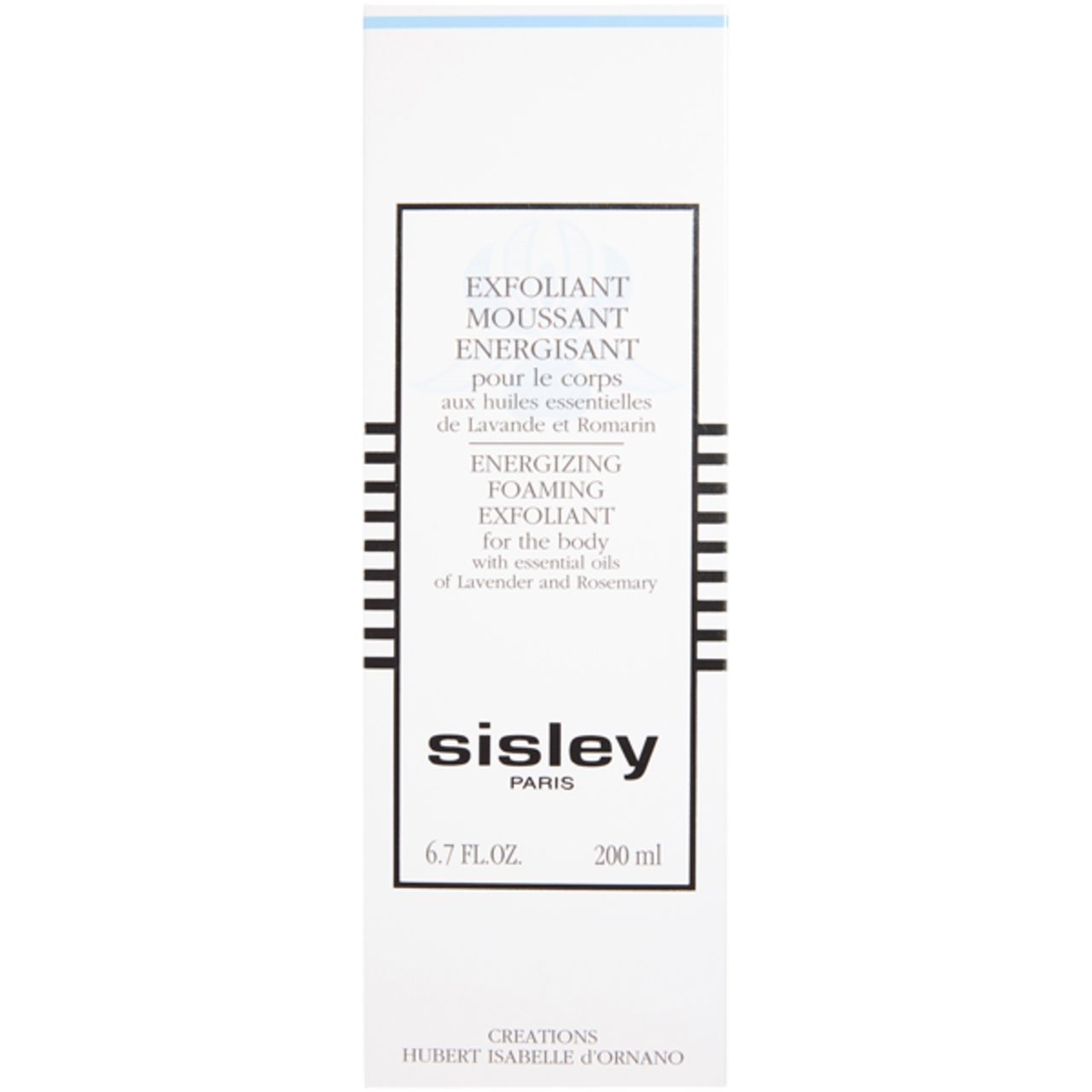 Weiße Verpackung mit Produktbezeichnung und Sisley-Logo. Text: Exfoliant Moussant Energisant. 200 ml.