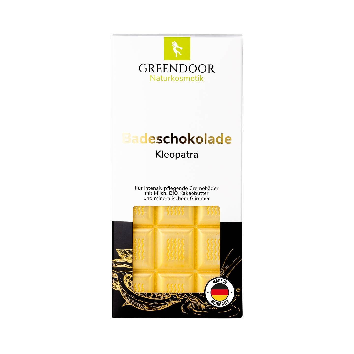 GREENDOOR Badeschokolade Kleopatra, gelbe Schokoladentafel-Form, mit Milch, Kakaobutter und Glimmer.