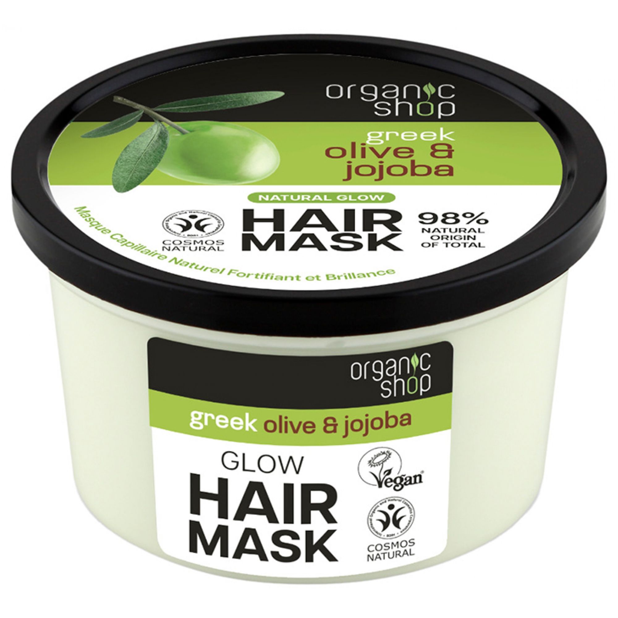 Organic Shop Natürliche Haarmaske Kräftigung und Glanz Olive Jojoba 6,2x9,5x9,5 cm