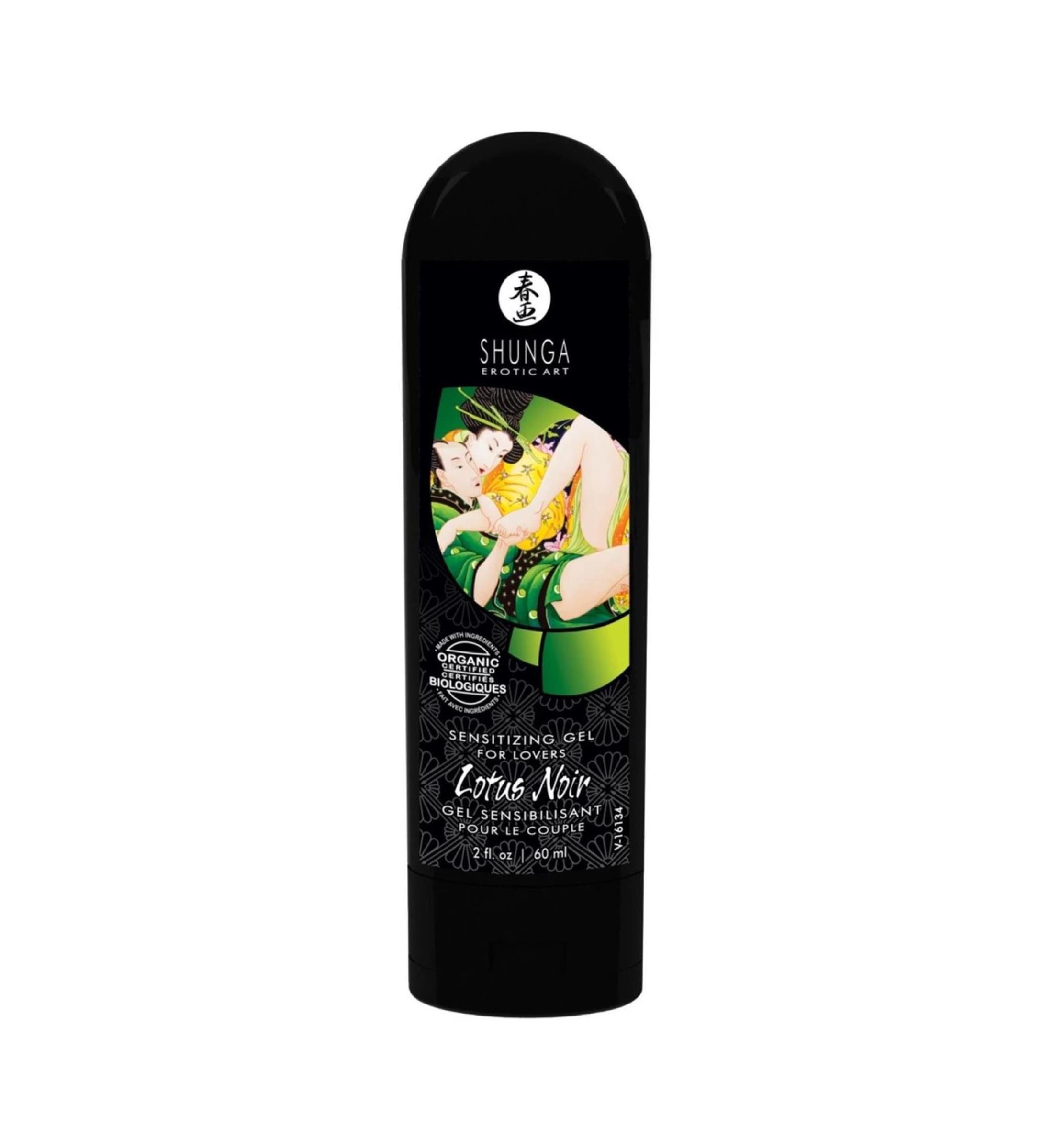 Schwarze Flasche mit Sensitiv-Gel für Paare, Lotus Noir.