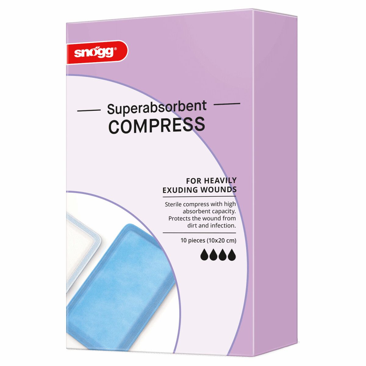 Verpackung Snögg Superabsorbent Compress, 10 Stück (10x20 cm). Für stark exsudierende Wunden.