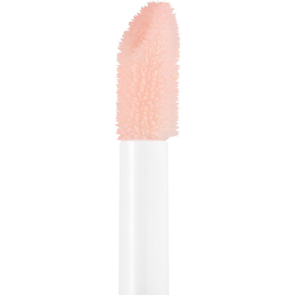 Applikator für Essence Pearly Potion Lipgloss. Weißer Stiel, rosa Applikatorspitze. Nahaufnahme.