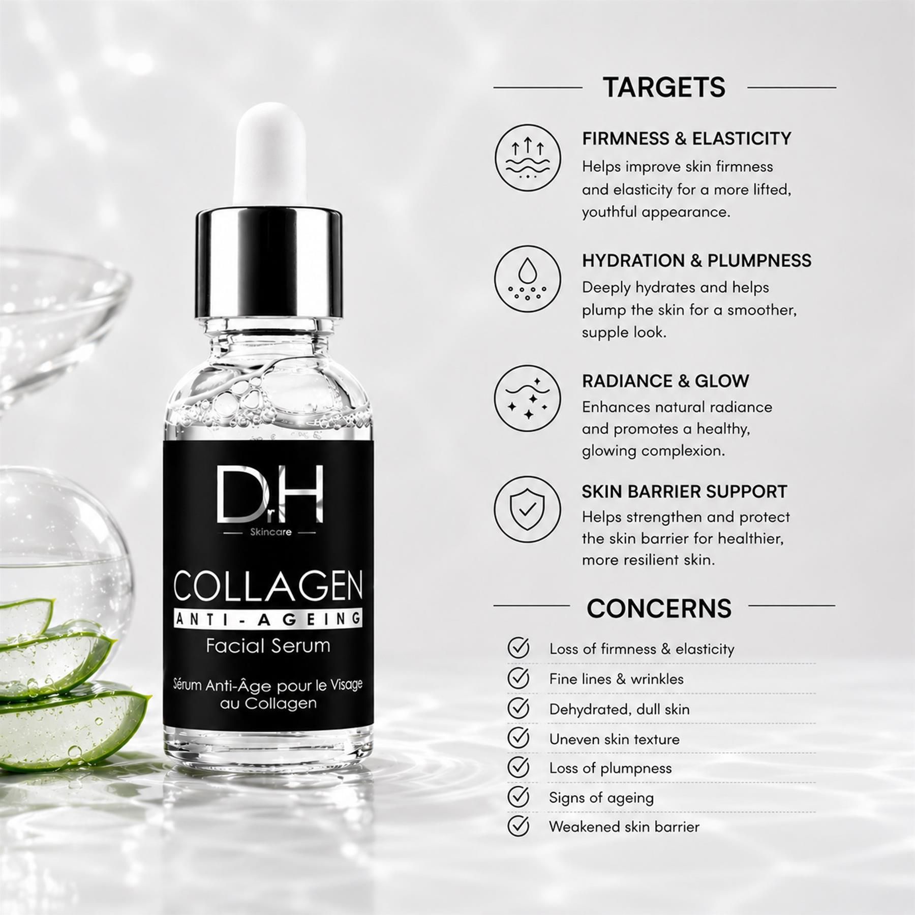 Dr H Skincare Kollagen Anti-Aging Gesichtsserum: Ziele und Anliegen für die Haut.