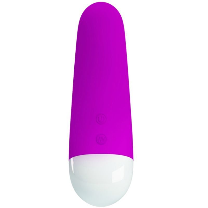 Lila Vibrator mit weißer Spitze. Zwei Knöpfe.