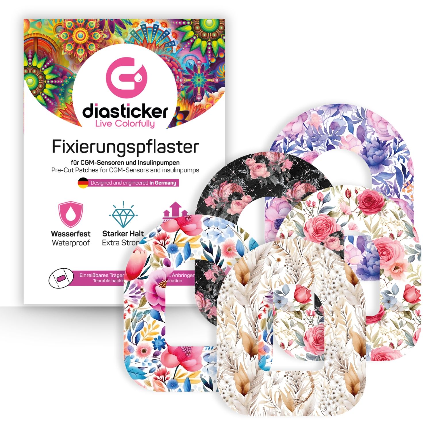 Diasticker® Omnipod Fixiertapes 'Mix-Paket Flowers' 5 St