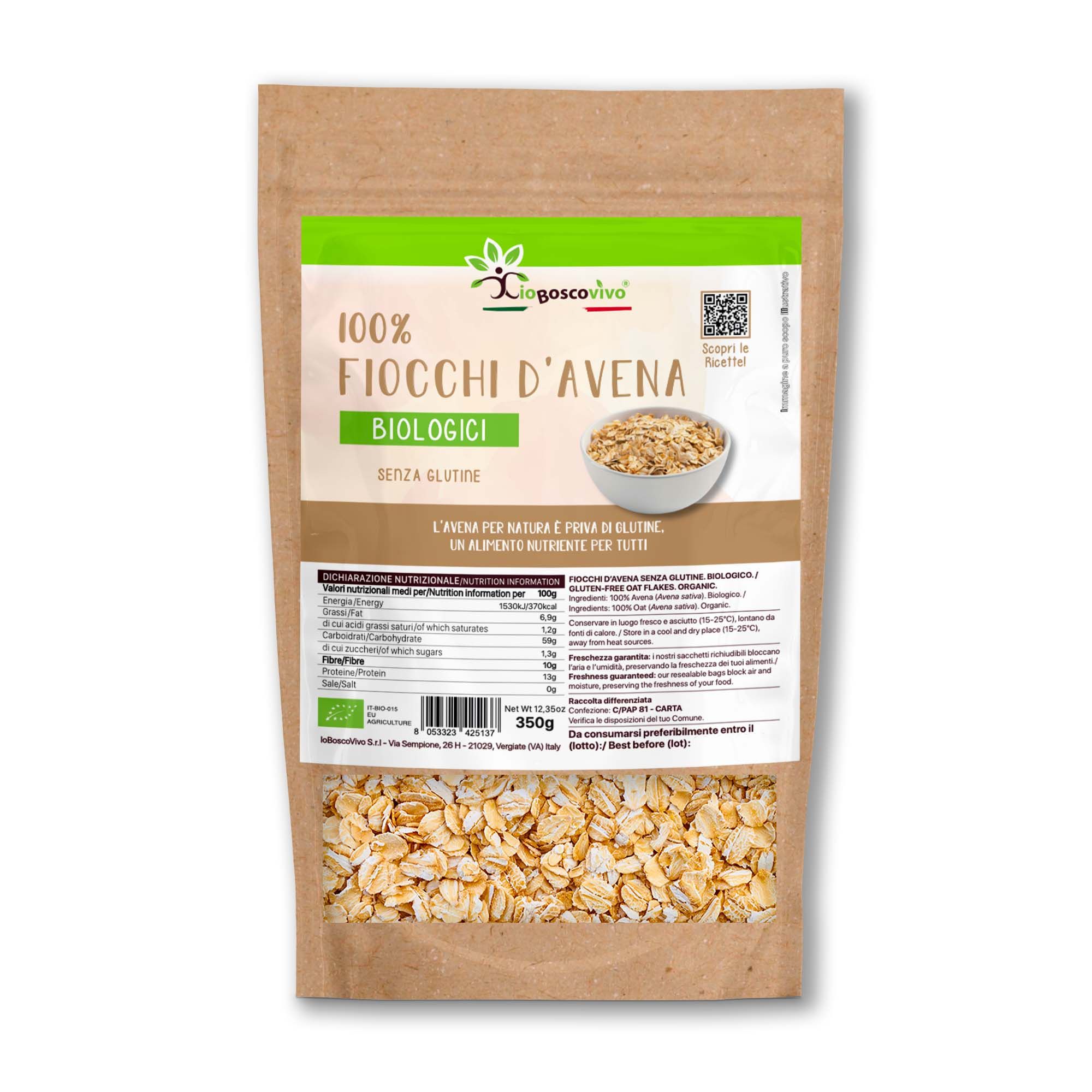 IoBoscoVivo Fiocchi di avena integrali piccoli senza glutine biologici