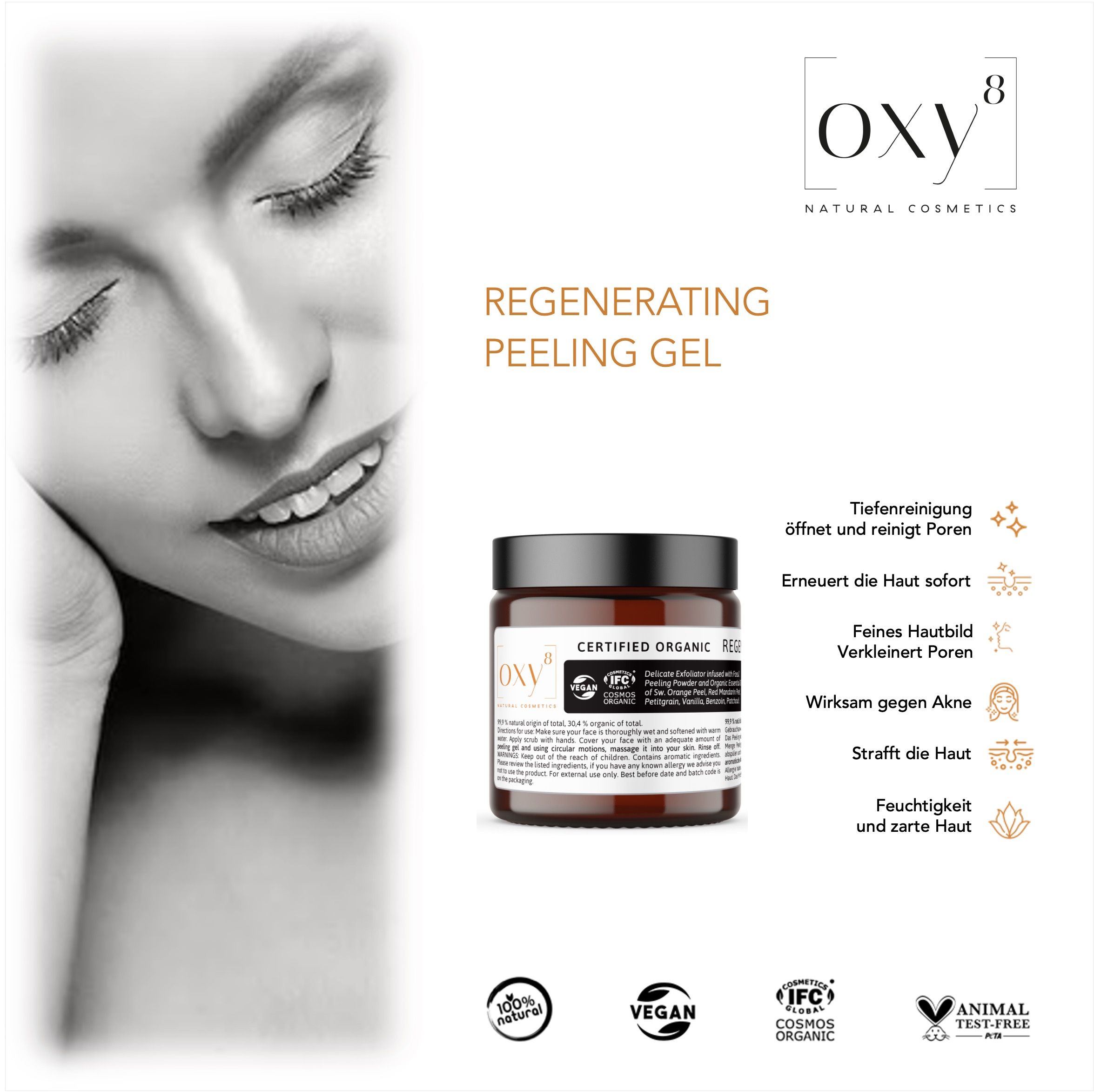 oxy8 Naturkosmetik REGENERATING PEELING GEL - Anti Aging. Tiefenreinigung. Erneuert die Haut sofort