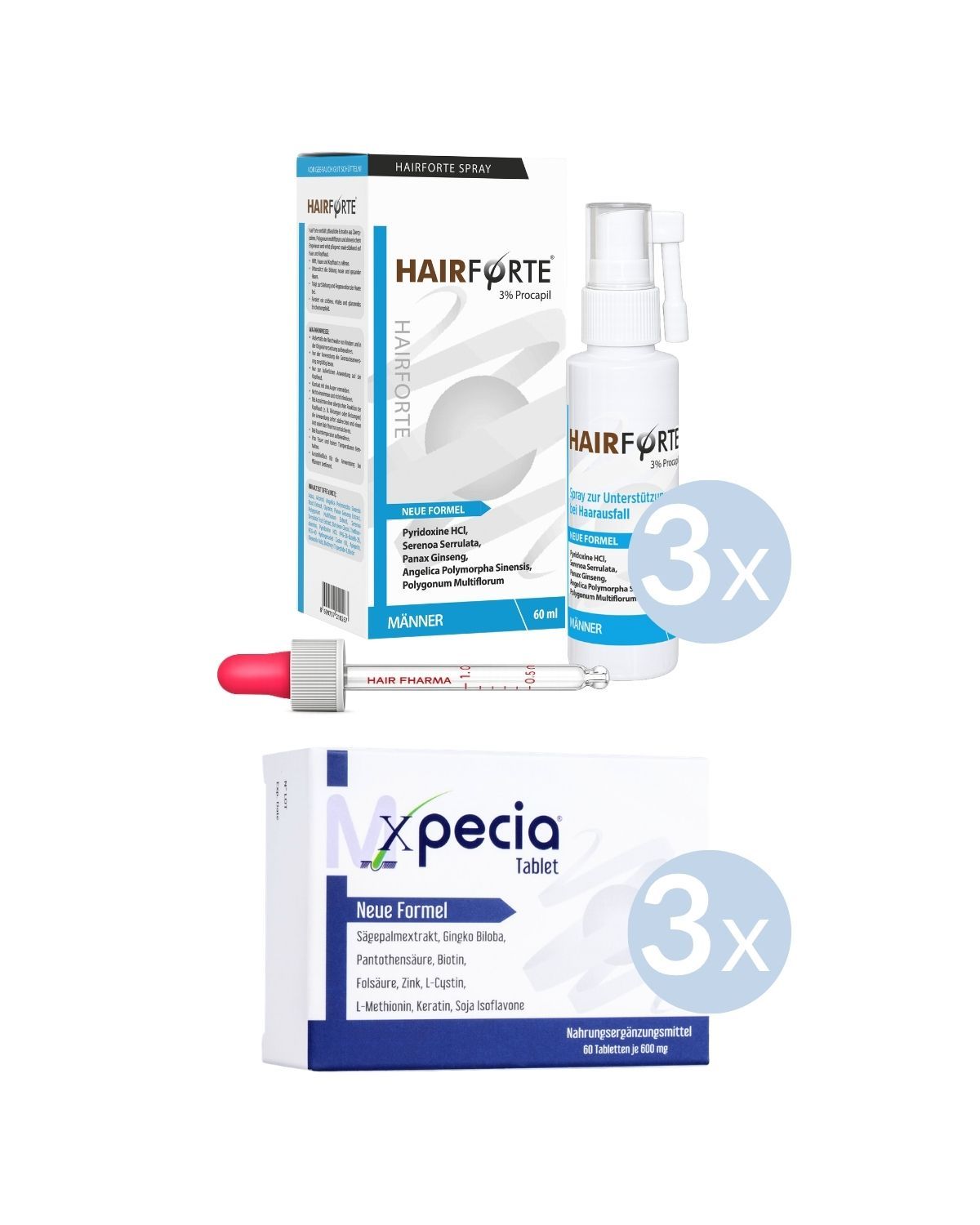Haarverzorgingsset voor mannen – Xpecia-tabletten & Hairforte-spray, 3 maand Set
