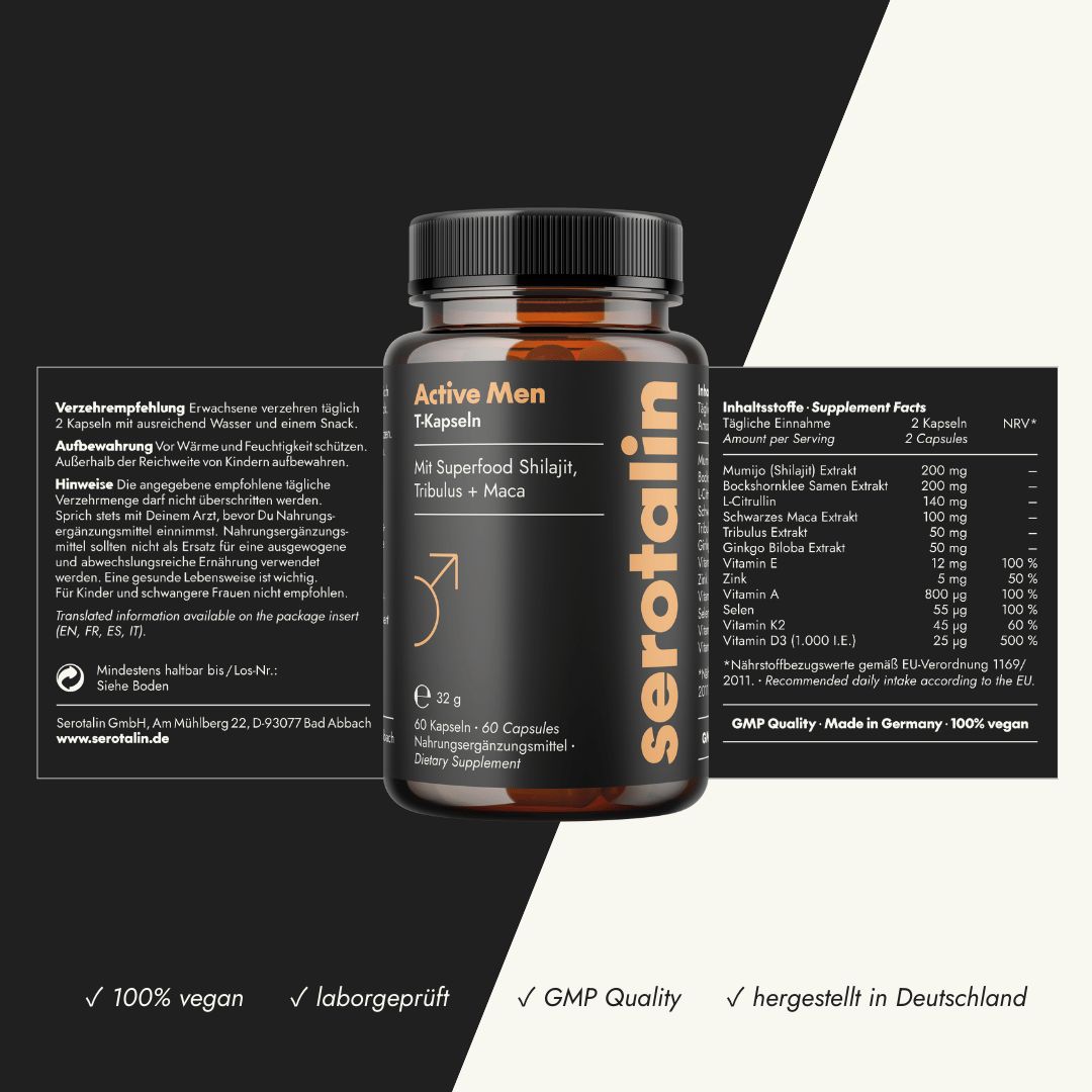 serotalin Active Men T-Kapseln | Testosteron Booster für Männer | Maca hochdosiert, Zink & Shilajit