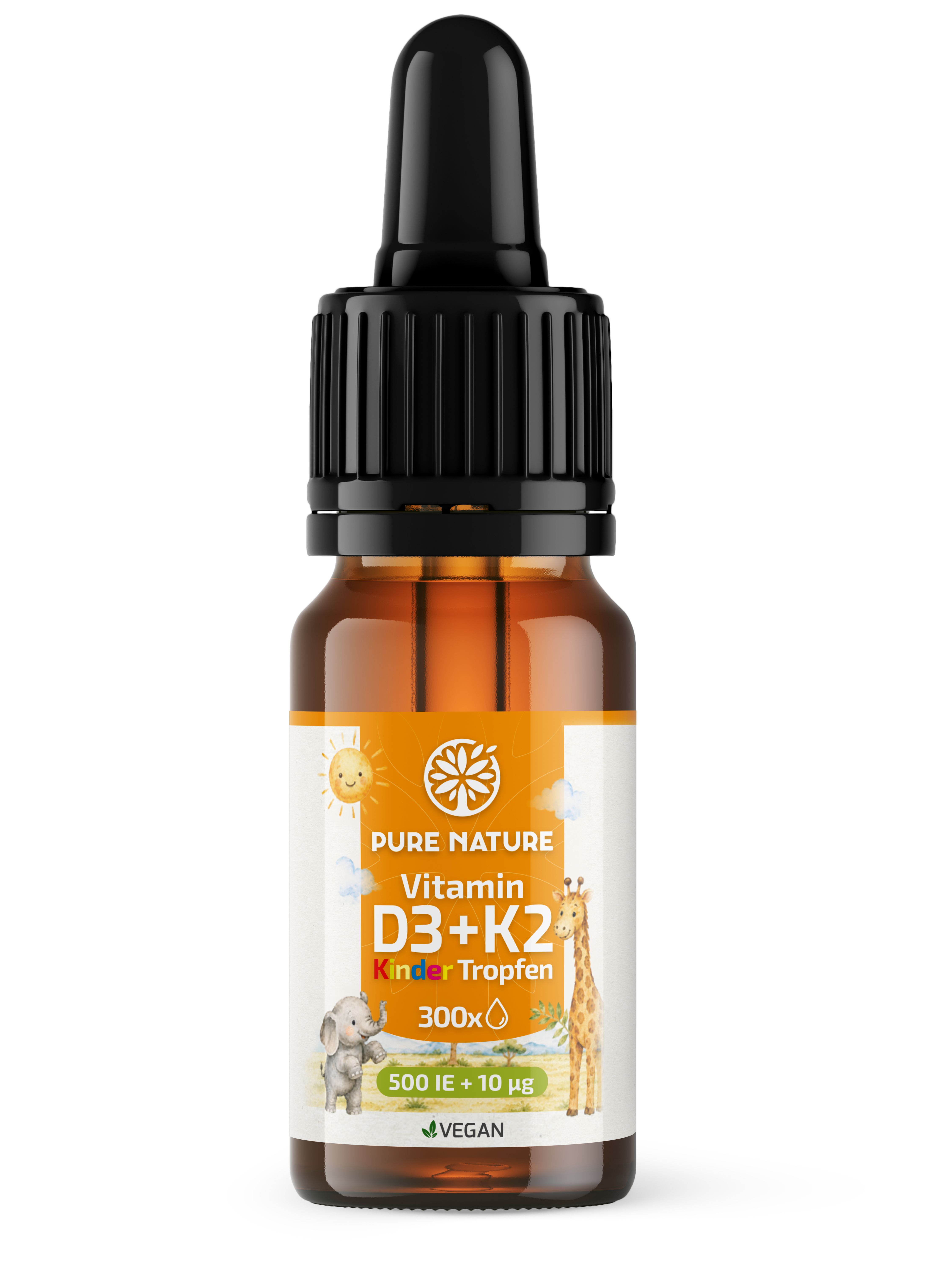 Vitamin D3+K2 Kinder - 500 IE Bio-Kokus-MCT C8 Öl 99,8% All Trans 10 ml