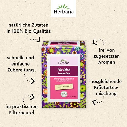 Herbaria Voller Schwung Tee Packung mit floralem Design, 15 Bio-Filterbeutel.