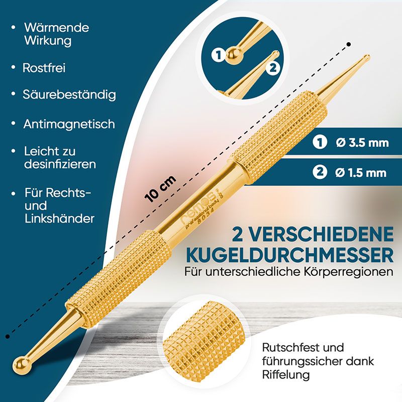 REMOS Akupressurstift, 10cm, vergoldet, Ø1.5/3.5 mm