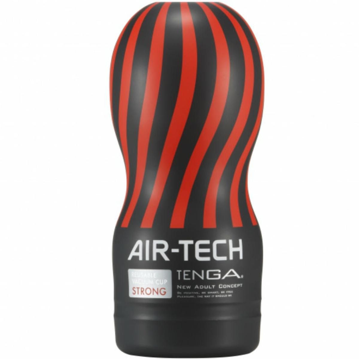 Längliches Produkt mit rotem und schwarzem Wellendesign. Aufschrift: AIR-TECH TENGA STRONG.
