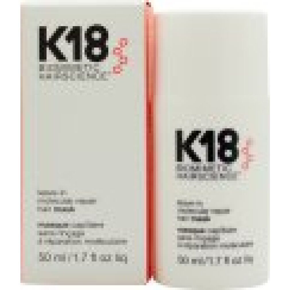 Produktverpackung mit Flasche und Karton. K18-Logo und Produktinformationen.