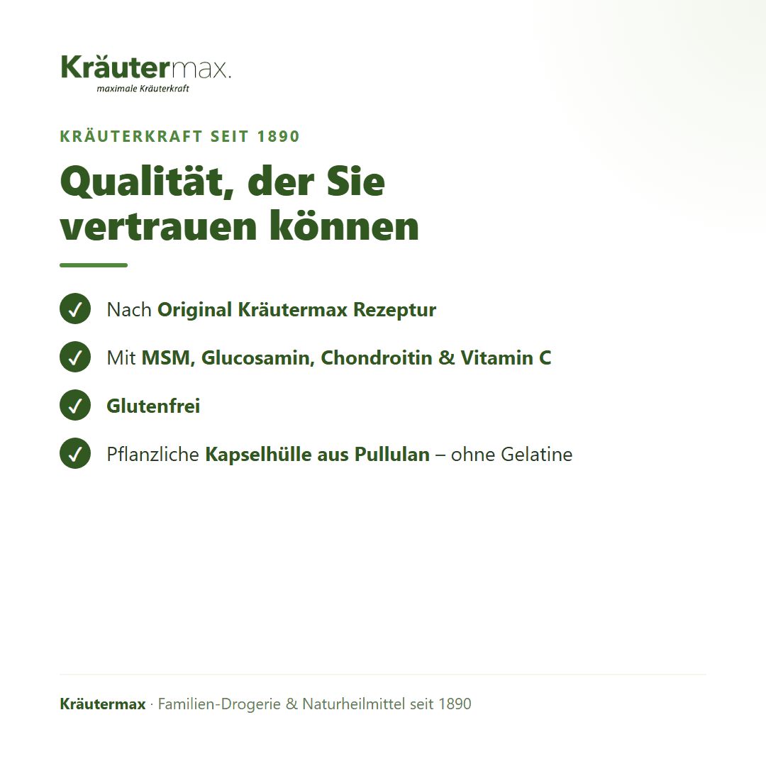 Kräutermax: Qualität, der Sie vertrauen können. Mit MSM, Glucosamin, Chondroitin & Vitamin C. Pflanzliche Kapselhülle.