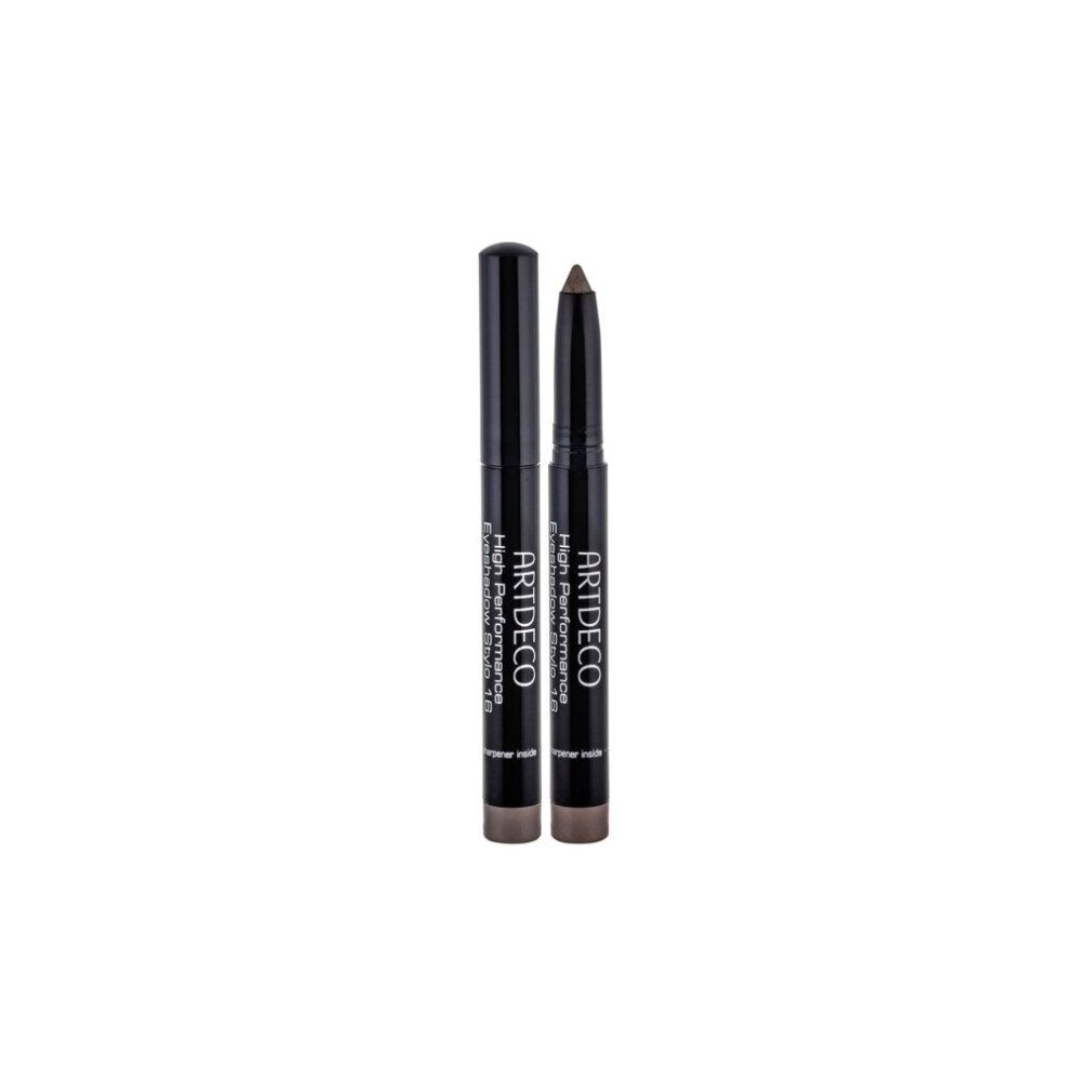 Zwei Stift-Lidschatten, schwarz, mit Produktbezeichnung und Farbton. Marke: Artdeco. Ein Stift geöffnet.