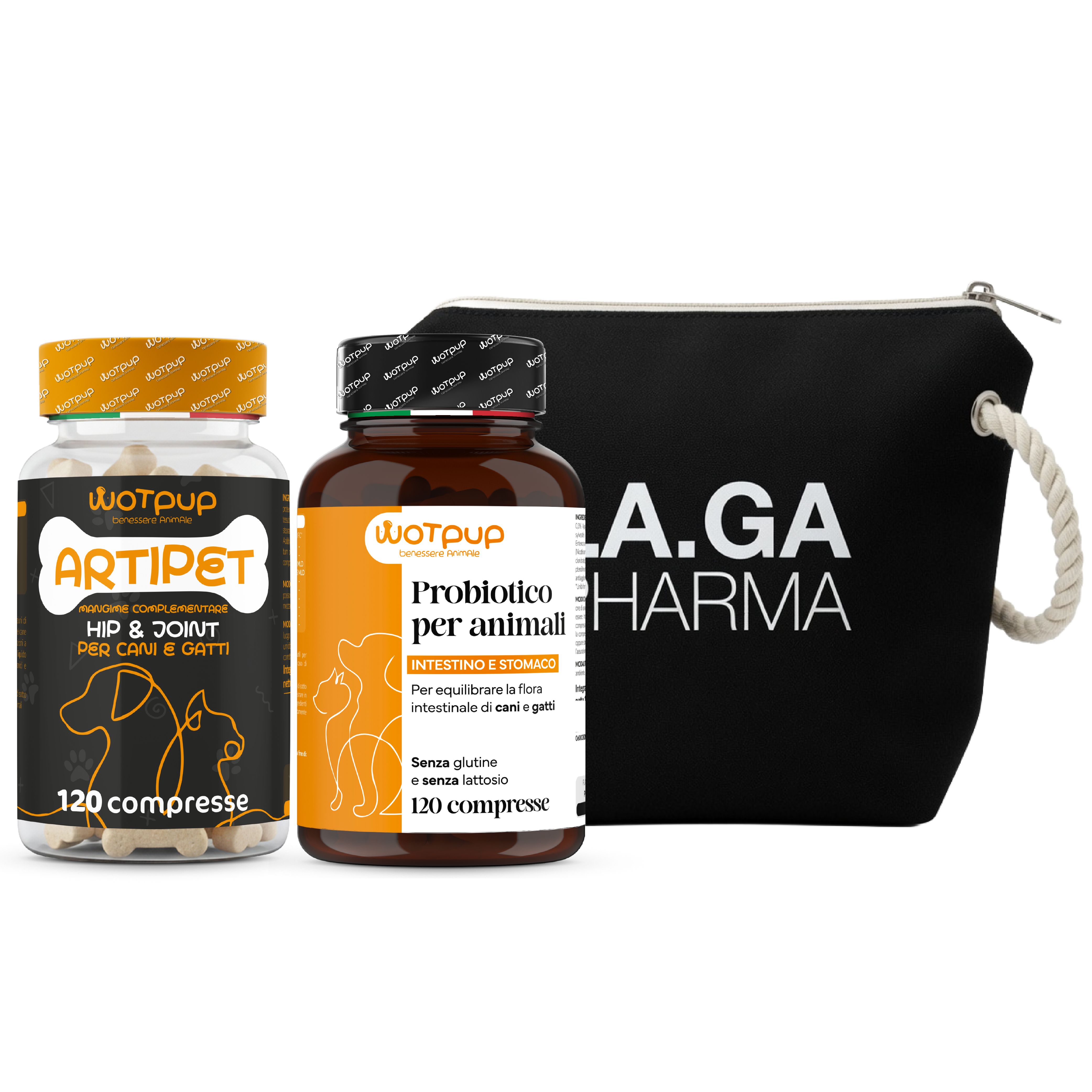 La.ga Hund & Katze Bundle – Probiotika Darmflora + ArtiPet Gelenke Strand-Clutch 240 St