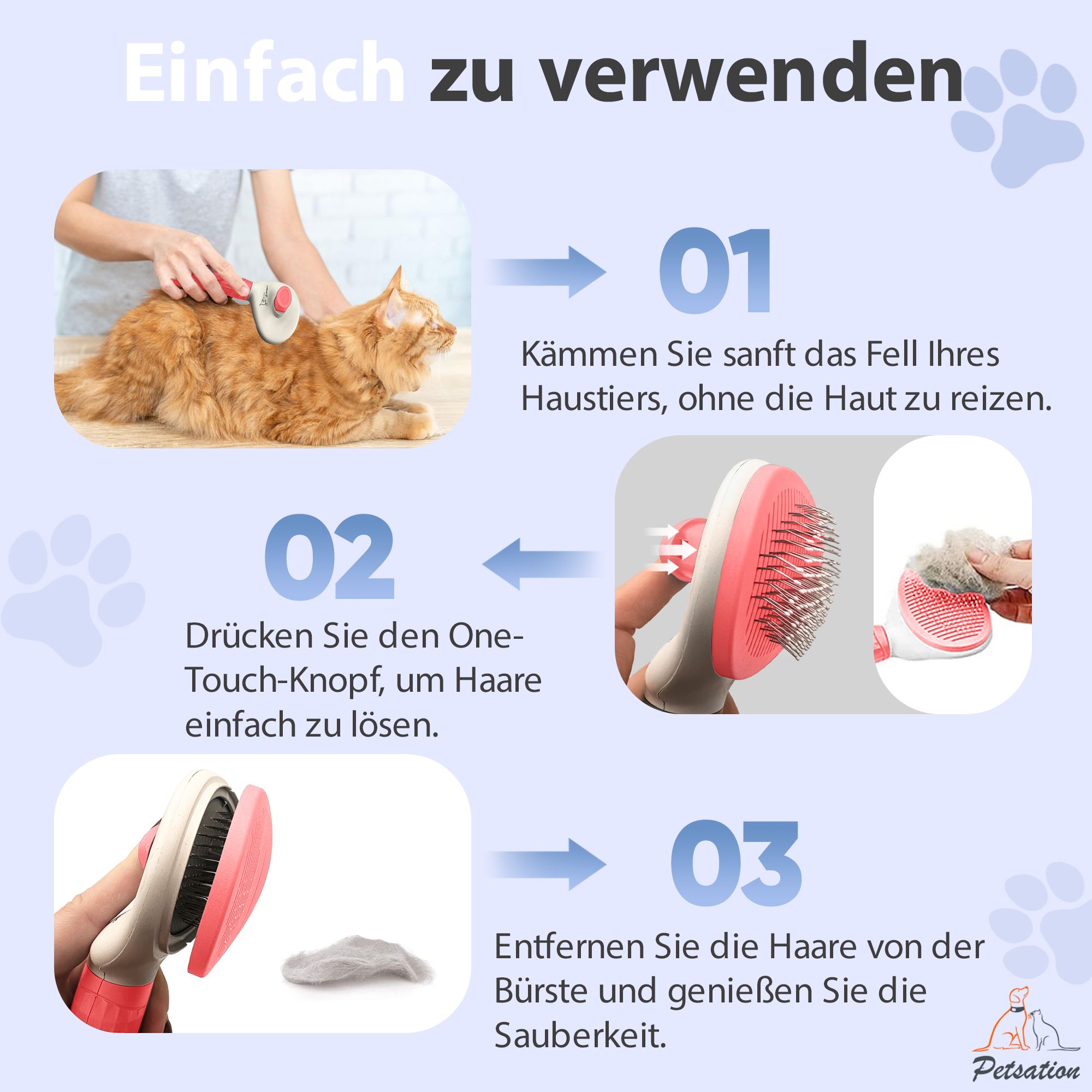 PETSATION Tierbürste mit One-Touch (Hunde, Katzen, Pferde)