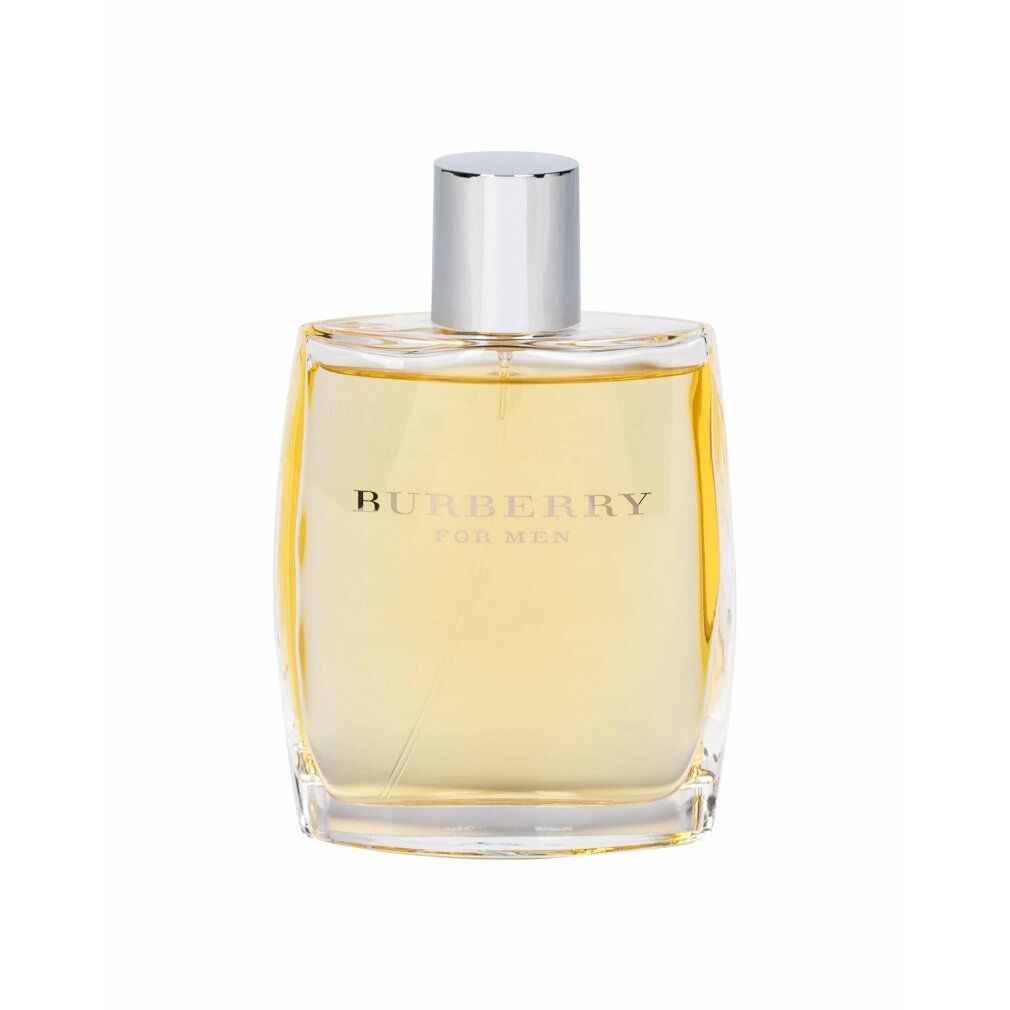 Burberry For Men EdT. Eckiger Glasflakon mit silbernem Verschluss. Schriftzug auf der Vorderseite.