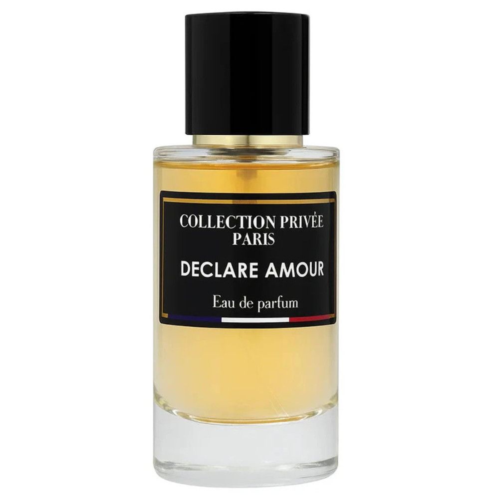 Parfümflakon mit schwarzem Deckel. Etikett mit "COLLECTION PRIVÉE PARIS DECLARE AMOUR Eau de parfum".