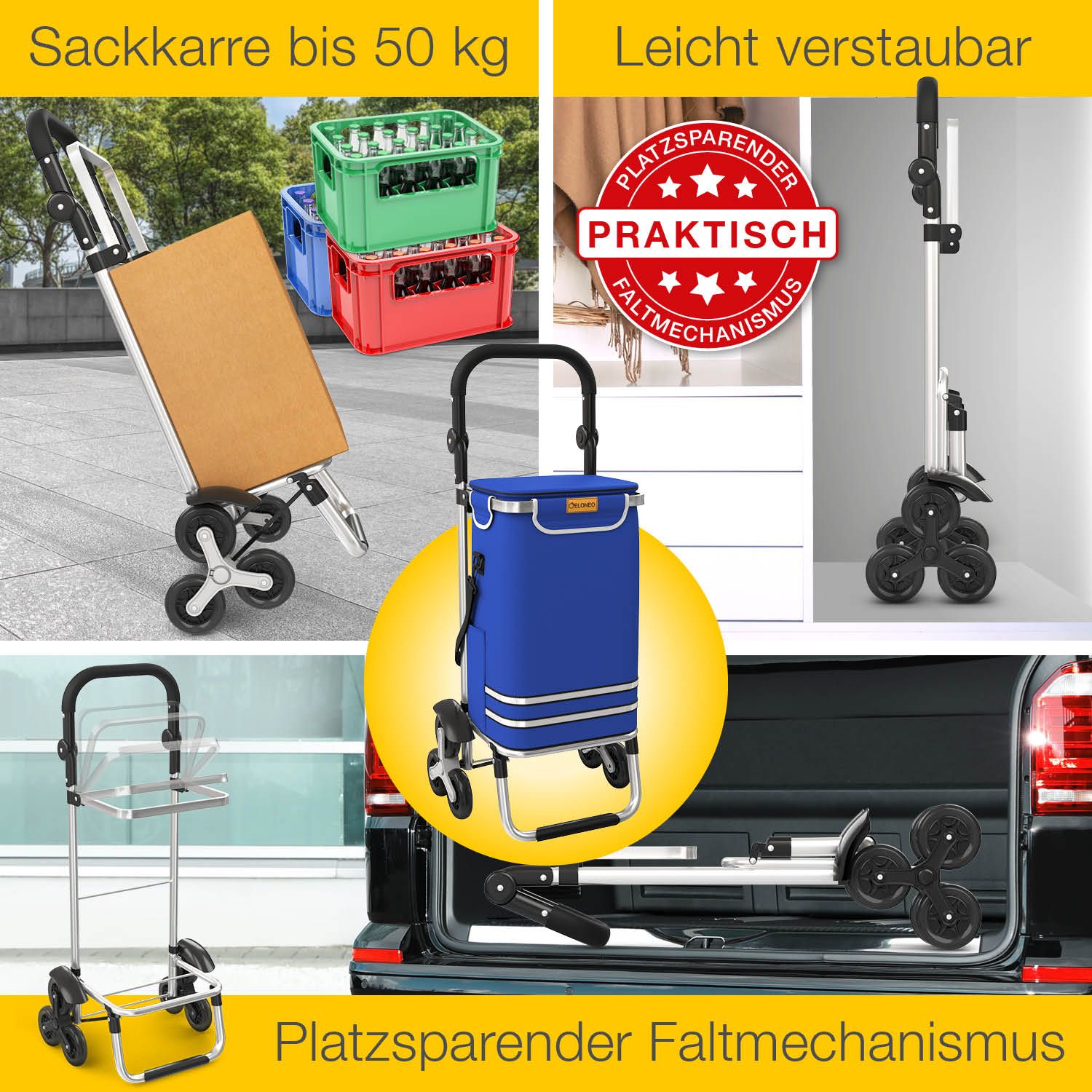 ELONEO Einkaufstrolley Treppensteiger mit Kühlfach