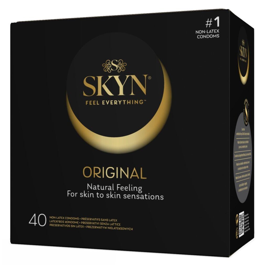 Schwarze Verpackung mit SKYN-Logo und Aufschrift "Original". Enthält 40 Kondome. #1 Nicht-Latex Kondome.