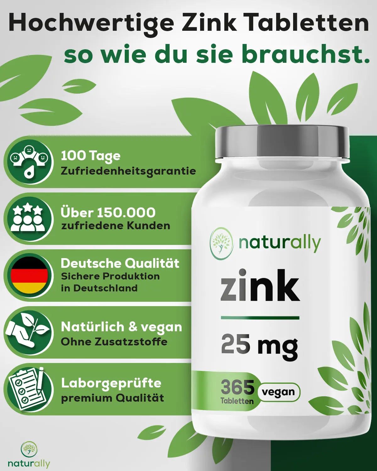 naturally Zink Tabletten | für Haut, Haare & Nägel, gegen Akne