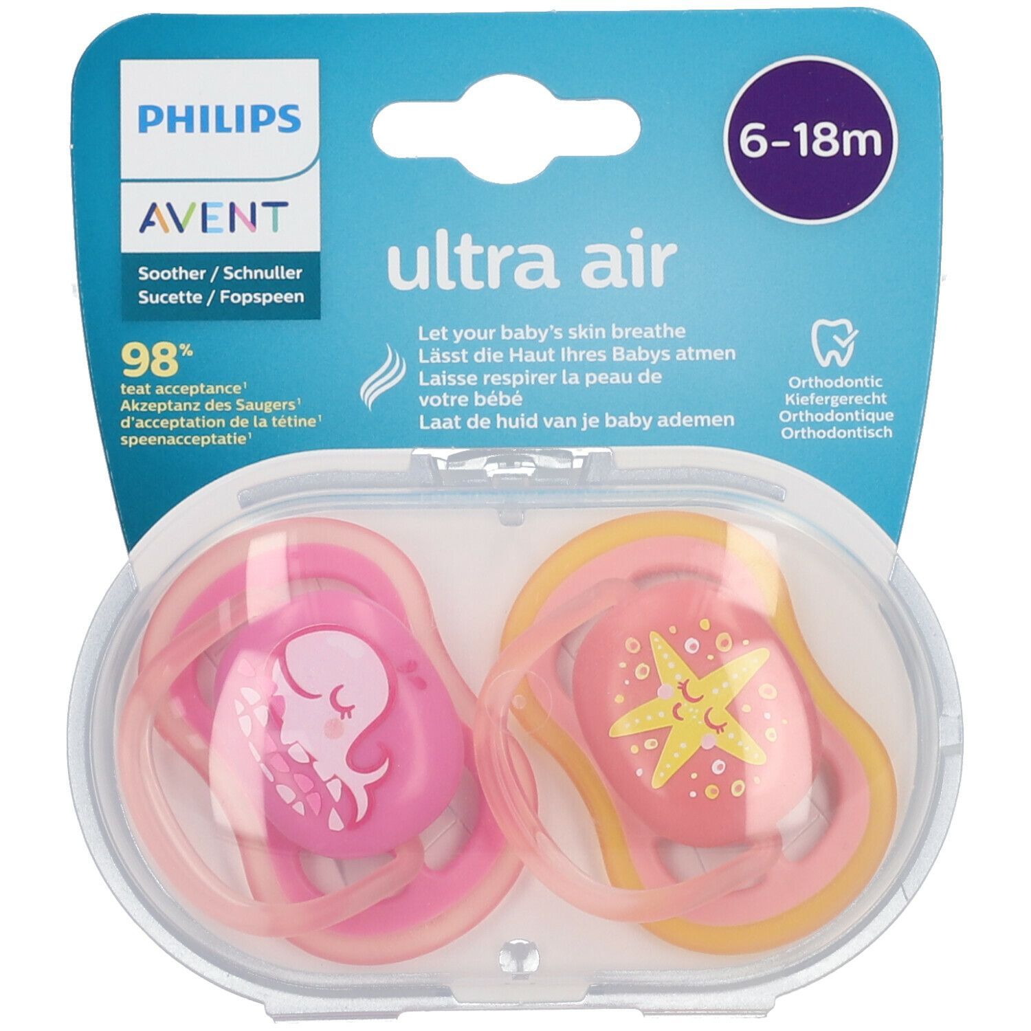 Avent Ultra Air Fopspeen Animals 6-18 Maanden Scf085/06 2 St Schnuller