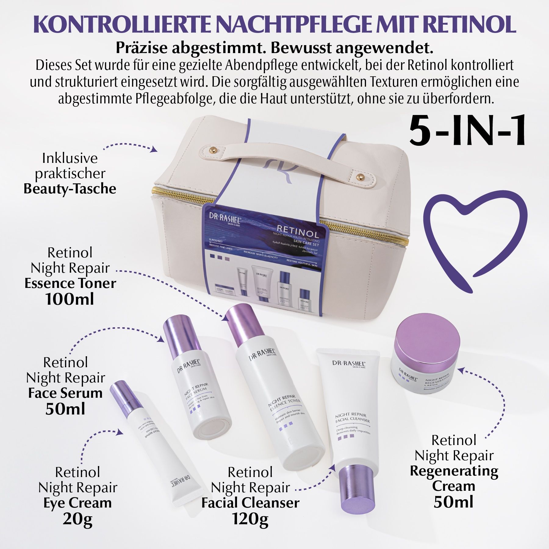 DR RASHEL Gesichtspflege-Set Retinol Anti-Aging Augenserum Cream Cleanser Toner