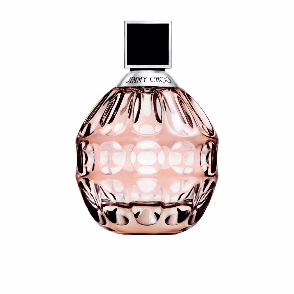 Jimmy Choo Eau de Parfum Spray 60ml für Damen in einem facettierten Glasflakon mit schwarzem Verschluss.
