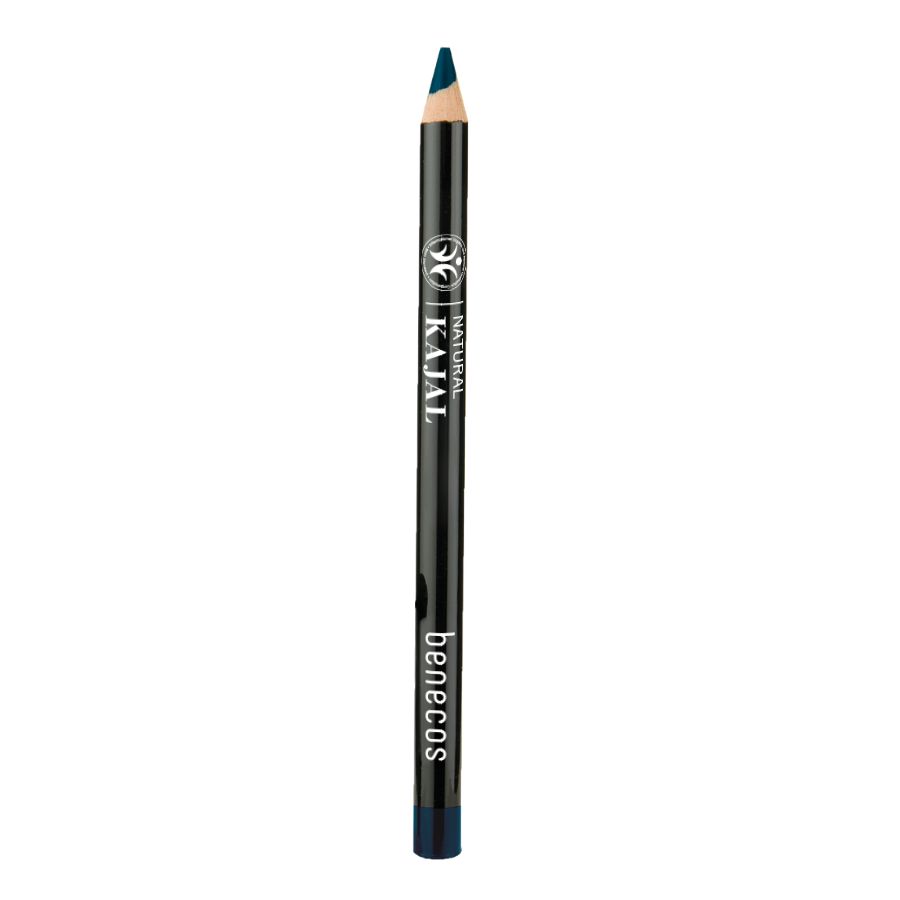 Benecos Natural Kajal in Nachtblau. Schwarzer Stift mit silberner Schrift und blauer Kappe.