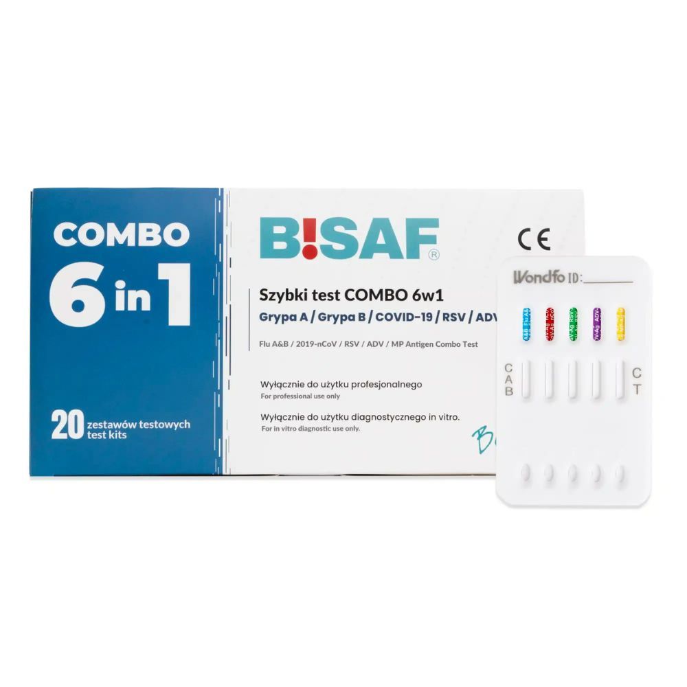 BISAF COMBO 6in1: SARS-CoV-2, Flu A/B, RSV, Adenovirus, Mycoplasma + Gratis Nanovio FFP2