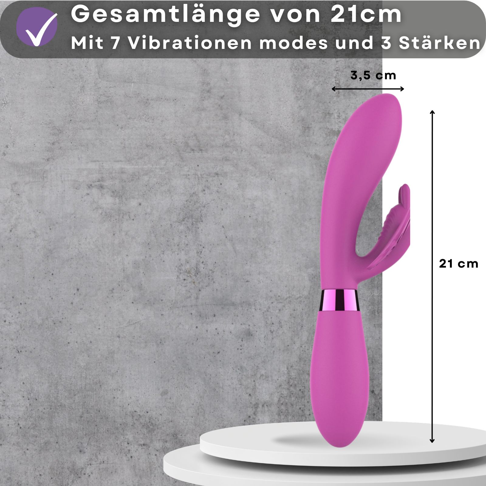 Vibrator mit Hasenohren. Silikon. 21cm lang, 3,5cm Durchmesser. USB-Aufladung. 7 Modi, 3 Stärken.