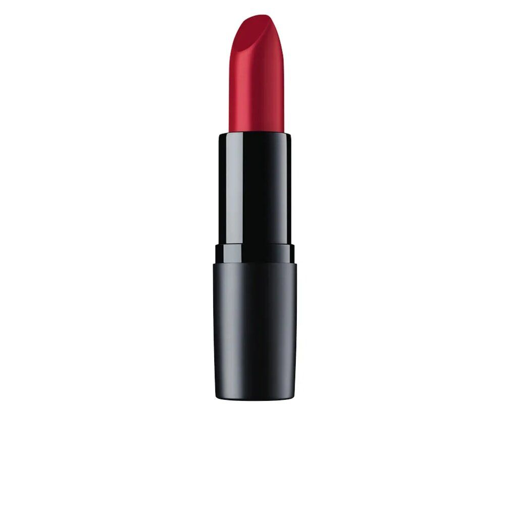 Roter Lippenstift in schwarzer Hülse. Die Spitze ist abgeschrägt.