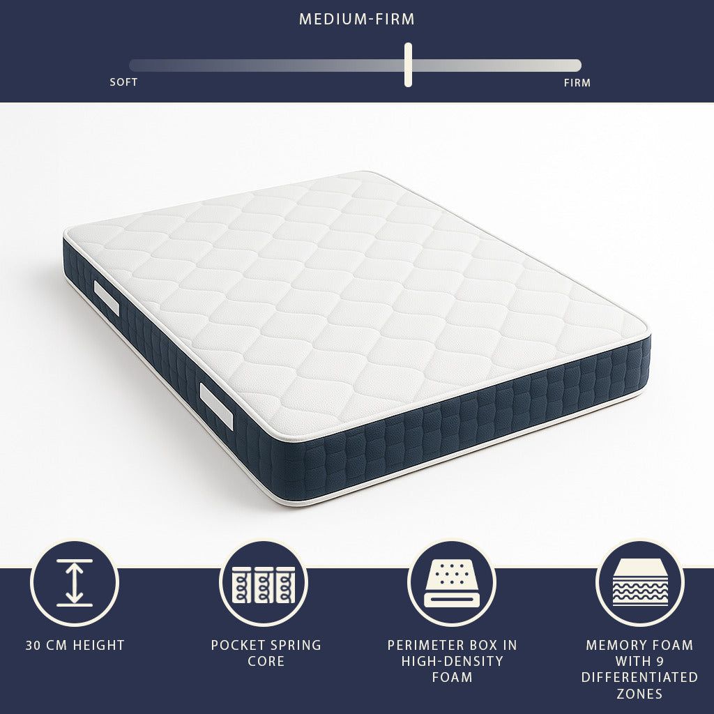 The White Stone Matratze 135x190 cm, Höhe 30 cm, mit Taschenfedern und Memory Foam