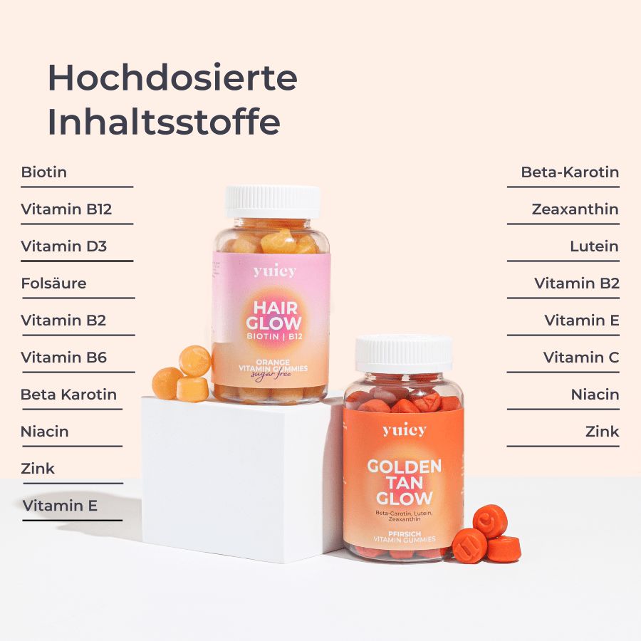 yuicy Hair & Golden Tan Glow | Vitamine für Haar & Teint | hochdosiert, vegan, zuckerreduziert
