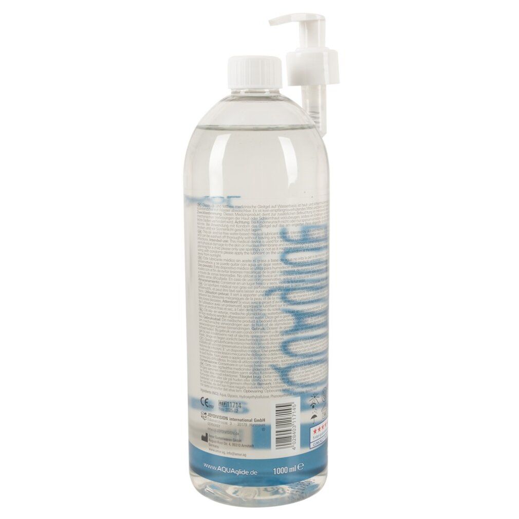 AQUAglide Anal Gleitgel Flasche mit Pumpspender, mit italienischen Texten und Icons.